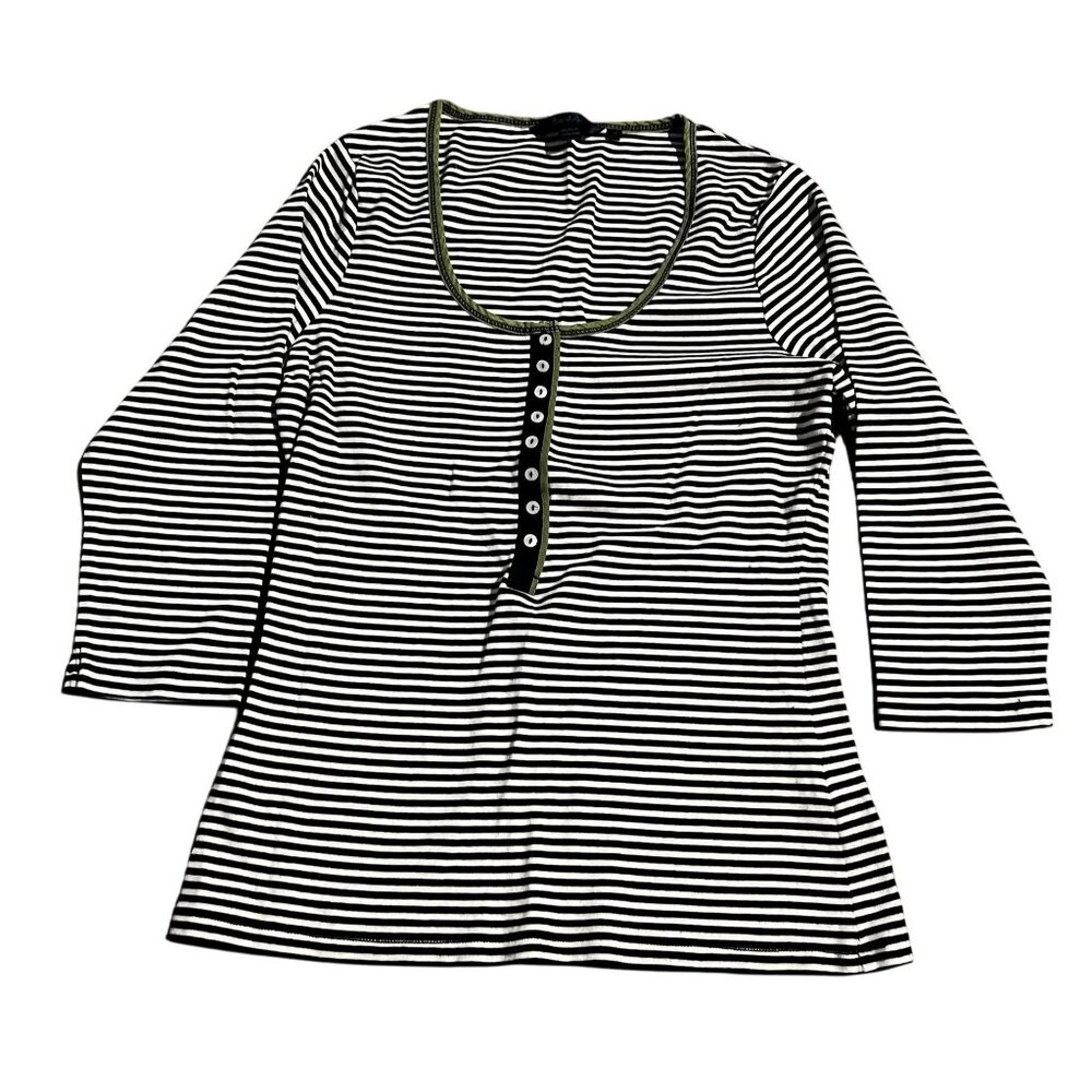 Boden Womens Striped Long Sleeve Top size 12 Striped black white green silk